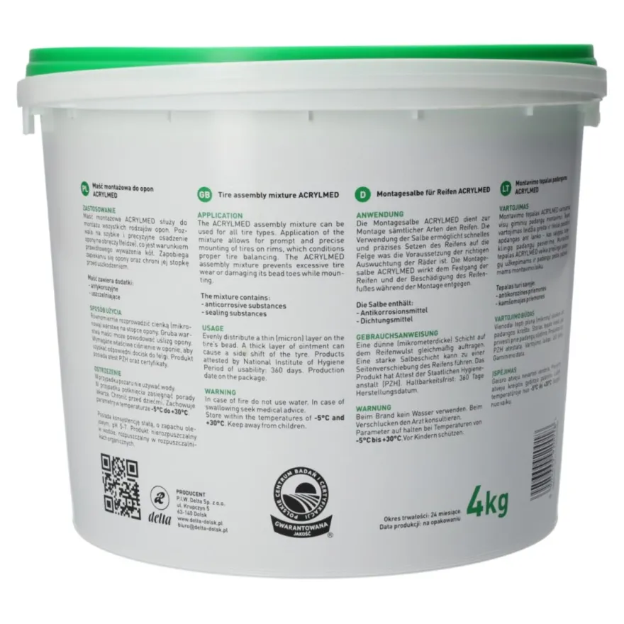 ACRYLMED Maść montażowa uniwersalna (Delta Zielona) - Pasta do montażu opon 4 kg