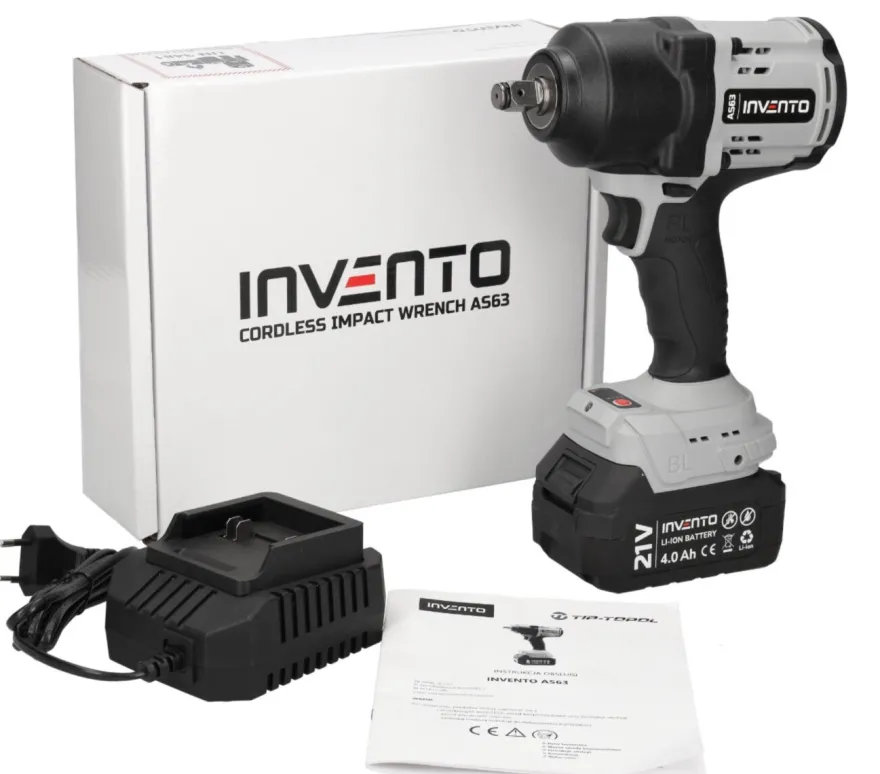 Klucz udarowy akumulatorowy 1/2" INVENTO Silver 1200 Nm - klucz, ładowarka, bateria 4Ah