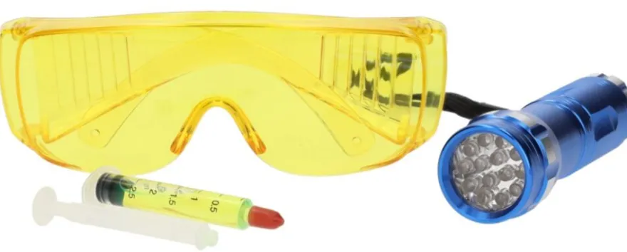 Latarka UV do wykrywania nieszczelności klimatyzacji + okulary