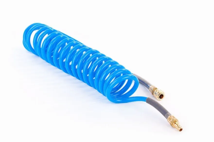Niebieski wąż spiralny pneumatyczny RQS 12×8 mm z szybkozłączami Rectus 26 – 5 m