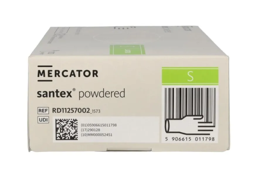 Rękawiczki lateksowe pudrowane Mercator Santex Powdered op.100 szt, rozmiar S