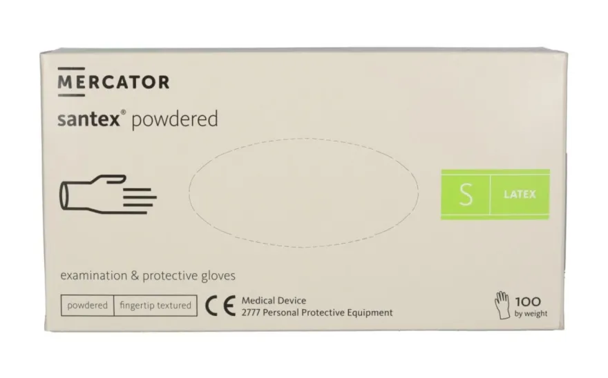 Rękawiczki lateksowe pudrowane Mercator Santex Powdered op.100 szt, rozmiar S