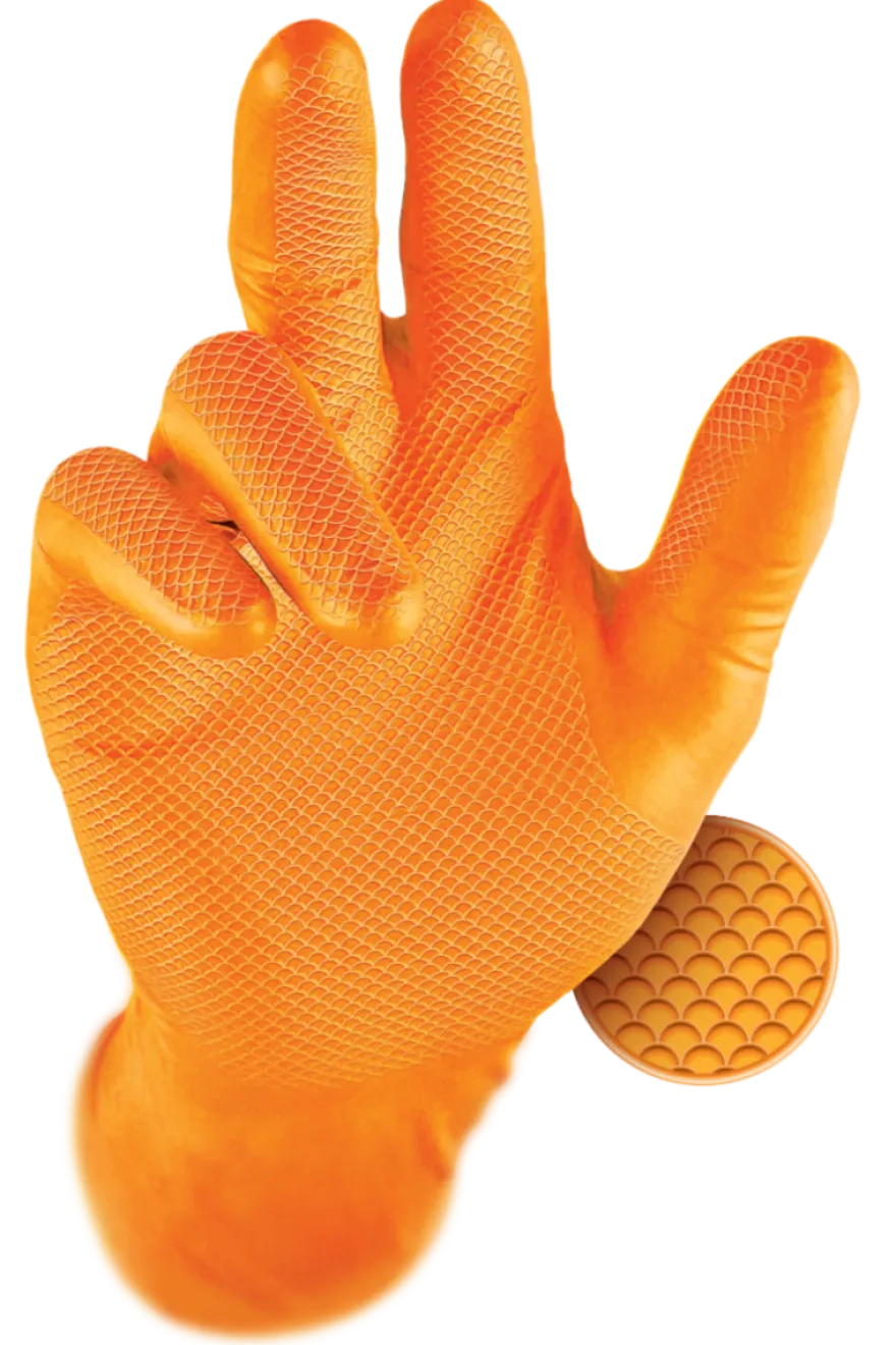 Rękawiczki warsztatowe z nitrylu Grippaz PREMIUM pomarańczowe rozmiar L, op. 50 szt, model 246A