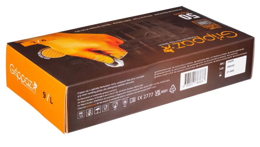 Rękawiczki warsztatowe z nitrylu Grippaz PREMIUM pomarańczowe rozmiar L, op. 50 szt, model 246A