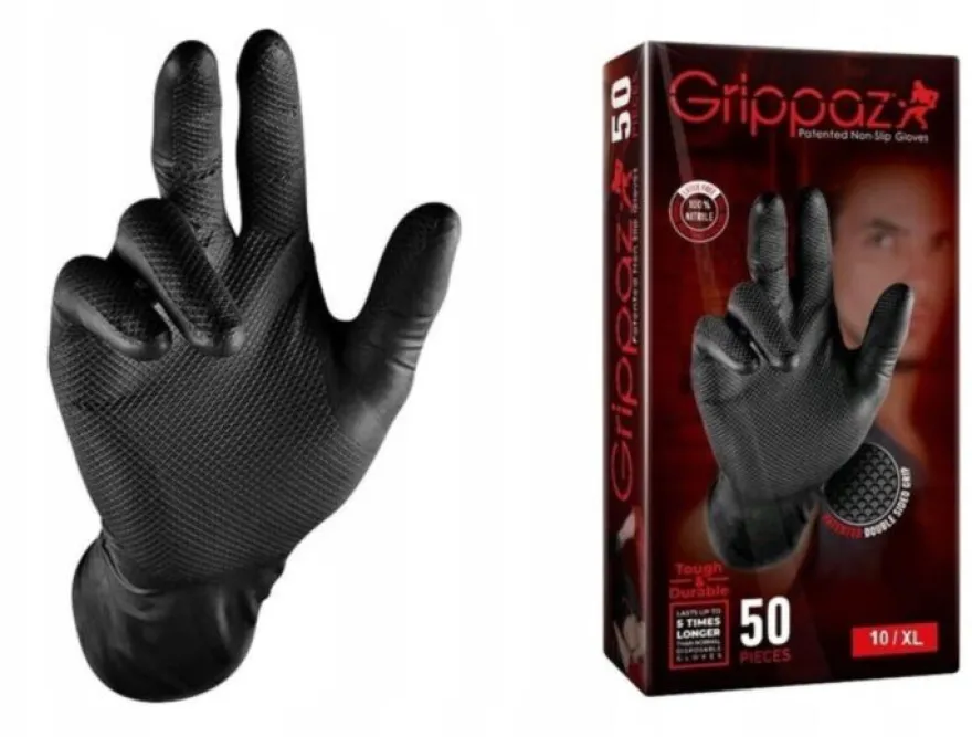 Rękawiczki warsztatowe z nitrylu Grippaz czarne rozmiar XL op. 50 szt 246BL