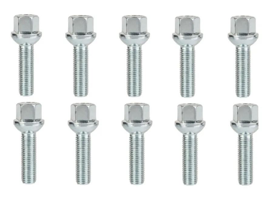 Śruba mocująca M12x1,5, gwint 40mm, kula, klucz 17, 10 szt