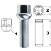 Śruba mocująca M14x1,5, gwint 40mm, kula, klucz 17