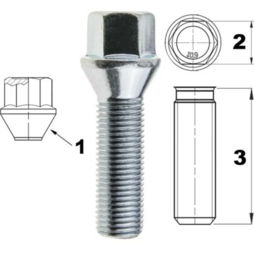 Śruba mocująca M14x1,5, gwint 35mm, stożek, klucz 17 1szt.