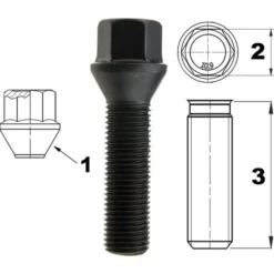 Śruba mocująca M14x1,5, gwint 45mm, stożek, klucz 17 czarna