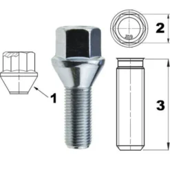 Śruba mocująca M12x1,5, gwint 24mm, stożek, klucz 17