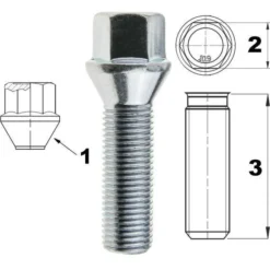 Śruba mocująca M14x1,5, gwint 45mm, stożek, klucz 17