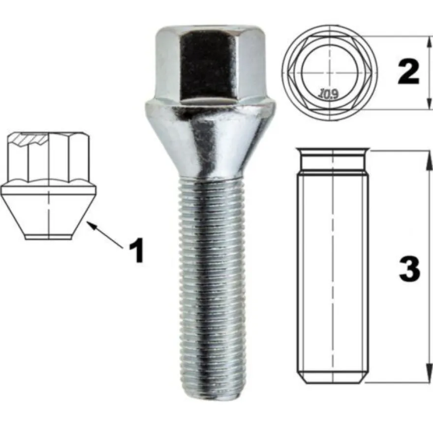 Śruba mocująca M12x1,5 gwint 35mm stożek, k17