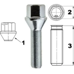 Śruba mocująca M12x1,5, gwint 40mm, stożek, klucz 17