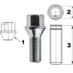Śruba mocująca M14x1,25, gwint 30mm, stożek, klucz 17