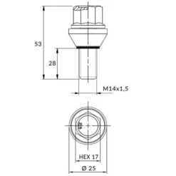 Śruba mocująca M14x1,5 pływająca, gwint 27mm, ruchomy stożek, klucz 17