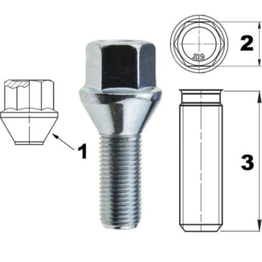 Śruby do felg kół M12x1,25 24mm, stożek, 4 szt