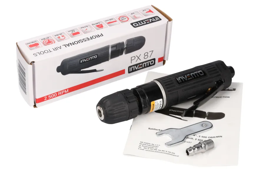 Szlifierka pneumatyczna INVENTO PX87 z uchwytem wiertarskim szybkomocującym, 2500 RPM