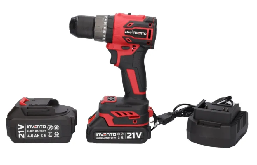 ZESTAW INVENTO klucz A63 + wiertarka A74U + 2x aku (4Ah+ 2Ah) + ładowarka + adapter
